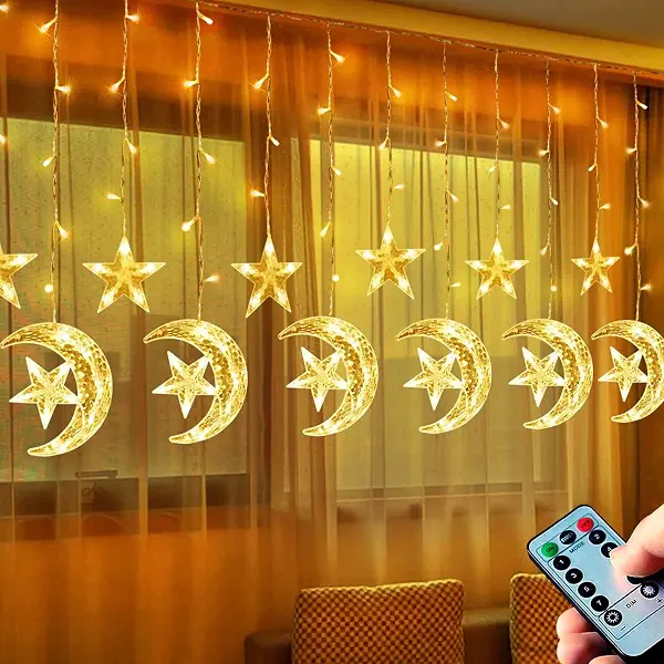 سعر ومواصفات 138 مصباح LED على شكل نجمة وقمر لتزيين رمضان من جانشز، 8 أوضاع تعمل بمنفذ USB، سلسلة أضواء خيالية مع جهاز تحكم عن بعد، زينة الكريسماس وحفلات الزفاف ورمضان والعيد للمنزل، أبيض دافئ، 6.56 قدم (B0BR8V38P5) على Amazon EG