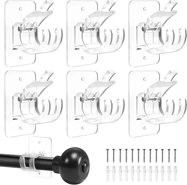 سعر ومواصفات 6PCS Upgraded Curtain Rod Bracket Holder, Self-Adhesive Wall Mount Curtain Rod Holder for 0.5'' to 1.57'' Curtain Rod, Curtain Rod Holders No Drilling for Bedroom Kitchen Bathroom Porch(Transparent) (B0B9T21RPD) على Amazon EG