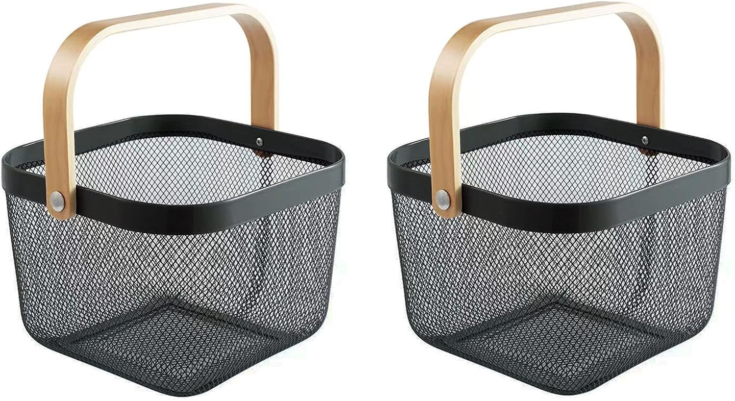 سعر ومواصفات AJIODA 2 Pack Metal Mesh Steel, Storage Organizer Multi-function Hanging Kitchen s Fruit Bin with Wood Handle for Kitchen Bathroom Picnic Cabinet Home Decor, Black (B09TVMVNF4) على Amazon EG