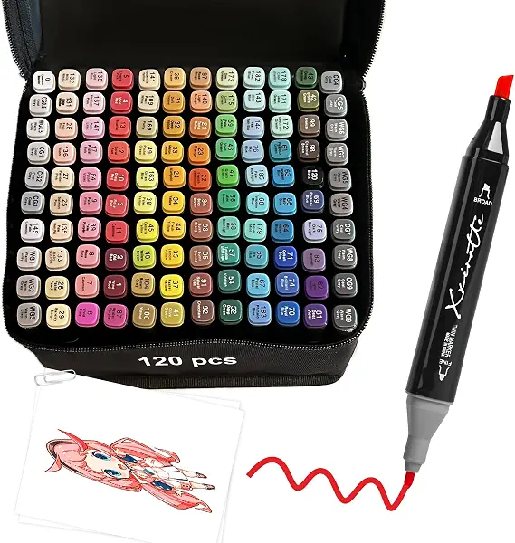 سعر ومواصفات Alcohol Markers Set 120 Colors - Dual Tip Art Marker Pens for Kids Adult Coloring Books No Bleeding Double Sided (Fine&Chisel) Permanent Professional Markers for Artists Drawing Sketching Illustration (B0F3VL45HP) على Amazon EG
