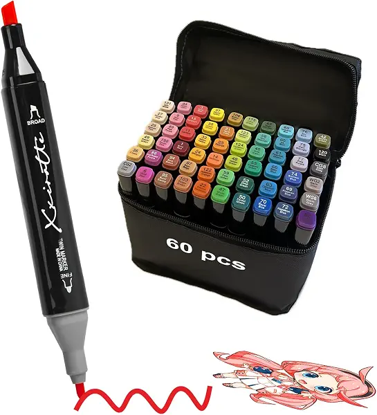 سعر ومواصفات Alcohol Markers Set 60 Colors - Dual Tip Art Markers for Adult Coloring Books Professional Permanent Blending Marker Pens Artist Sets for Drawing Painting Sketching Illustration Kids Gifts (B0F3VLSLN8) على Amazon EG
