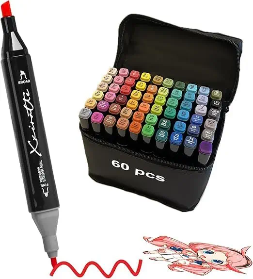 سعر ومواصفات Alcohol Markers Set 60 Colors - Dual Tip Art Markers for Adult Coloring Books Professional Permanent Blending Marker Pens Artist Sets for Drawing Painting Sketching Illustration Kids Gifts (B0GQ4HFV6K) على Amazon EG