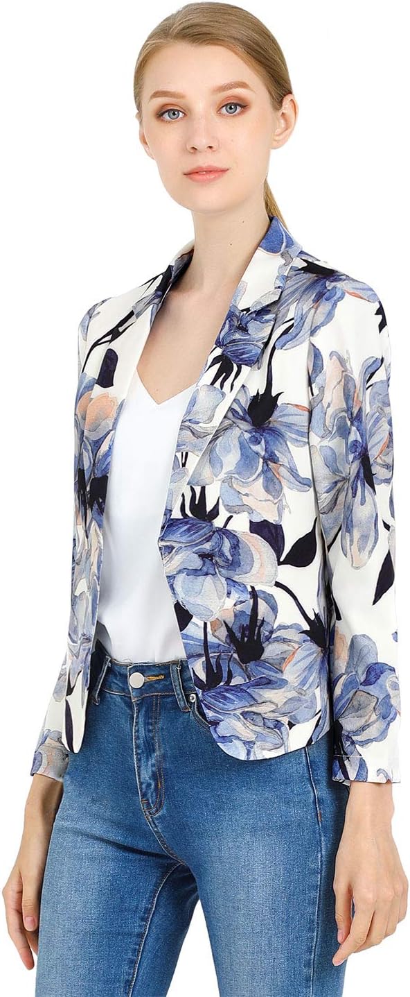 سعر ومواصفات Allegra K Women's Open Front Office Work Business Crop Suit Blazer Jacket, White Blue-floral, L (B07V3PYMFC) على Amazon EG
