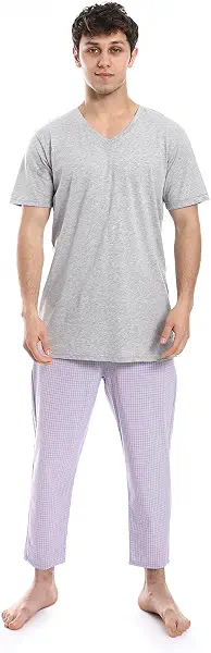 سعر ومواصفات Andora Mens Short Sleeve Checkered Pattern Pants Pajama Set (pack of 1) (B0CYX94ZPX) على Amazon EG
