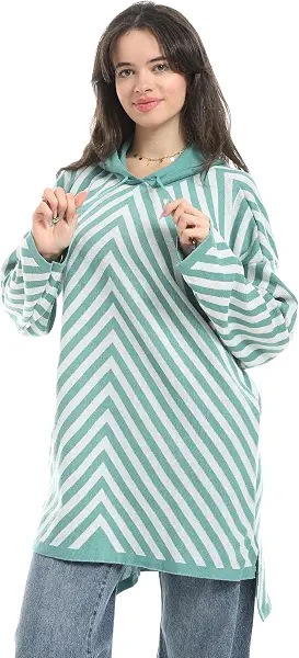 سعر ومواصفات Andora Womens High-Low Striped Hooded Pullover Sweater (pack of 1) (B0GD6ZN9PJ) على Amazon EG