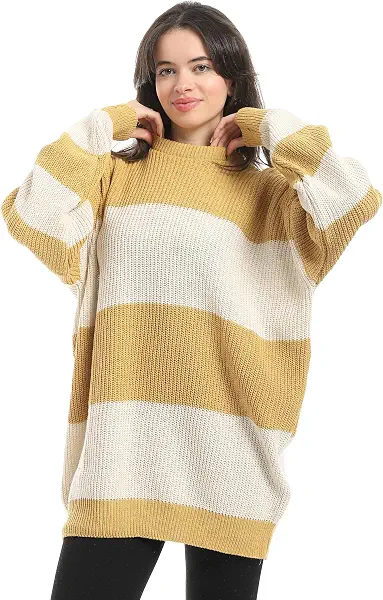 سعر ومواصفات Andora Womens Wide Striped Loose Fit Slip On Pullover Sweater (pack of 1) (B0GD6QD1H4) على Amazon EG