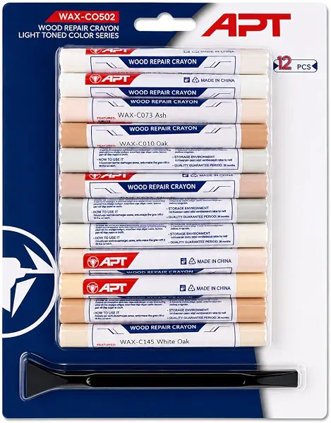 سعر ومواصفات Apt مجموعة اقلام تلوين لاصلاح الخشب بلون فاتح مكونة من 12 قطعة مع مكشطة واحدة (WAX-CO502) (B0H8PM51S8) على Amazon EG