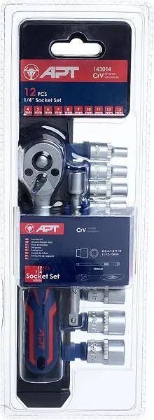 سعر ومواصفات Apt مجموعة مقابس عزم 143014 CR-V مكونة من 5 قطع مقاس 0.25 انش وتصميم 12 نقطة بمقاسات مترية من 4 ملم الى 13 ملم، هيكل من ستيل الكروم والفاناديوم لمفاتيح الربط والادوات الكهربائية (B0F6M213V2) على Amazon EG
