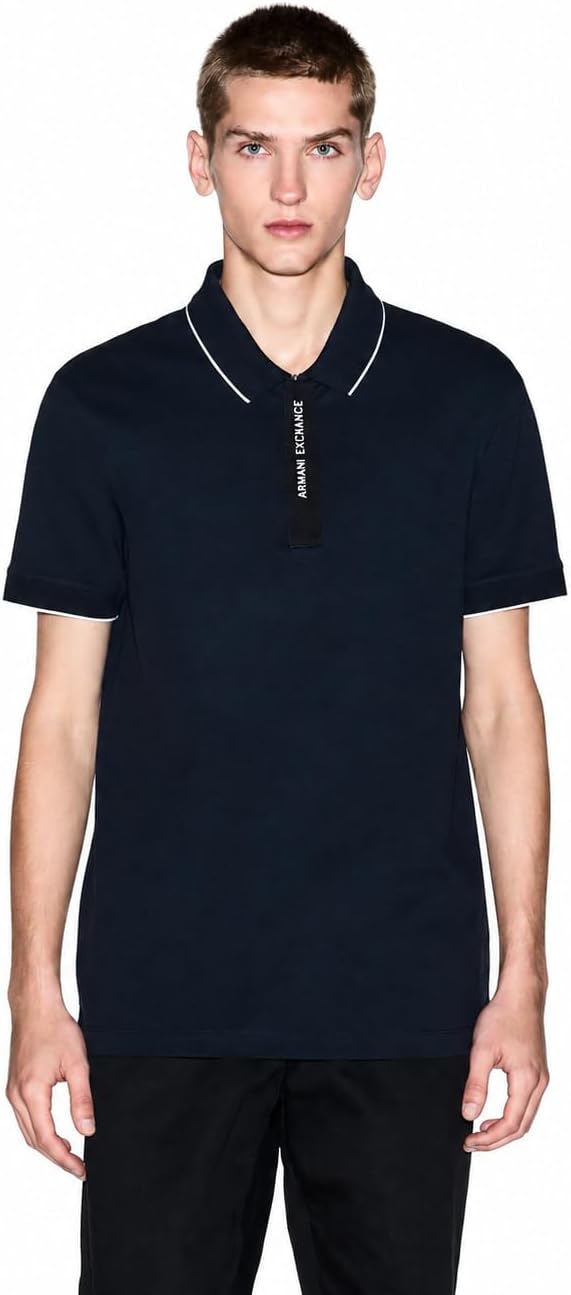 سعر ومواصفات Armani Exchange mens Slim Fit Cotton Logo Plaquet Polo Polo (B0DSCFZ145) على Amazon EG