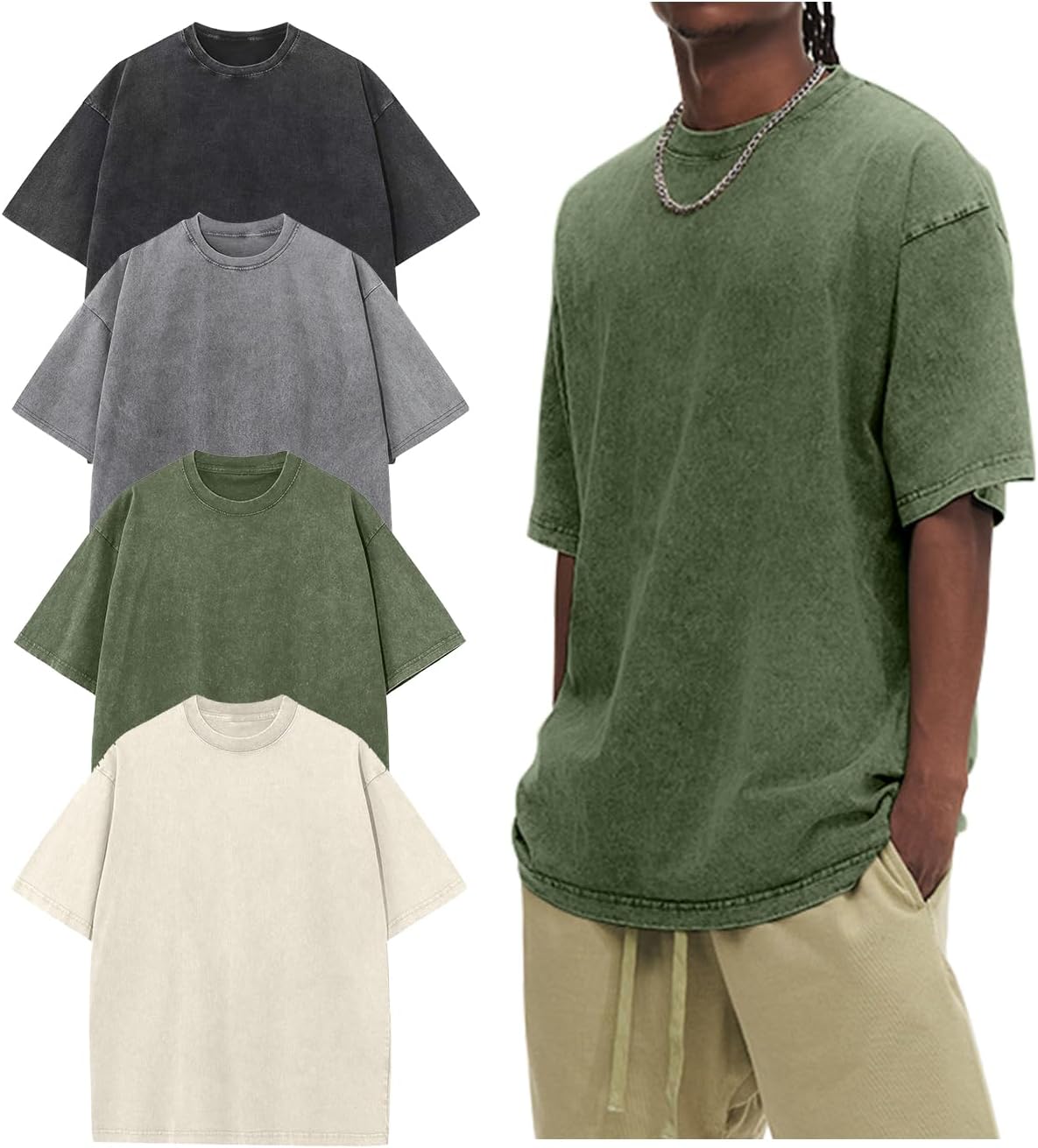 سعر ومواصفات Arssm Oversized Tshirts for Men Acid Wash Loose Fit Vintage Cotton Heavyweight T Shirts Baggy Tees (B0F8BCFGMS) على Amazon EG