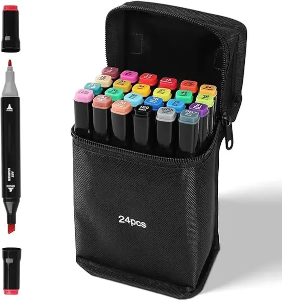 سعر ومواصفات Art Marker Set, Colors, Dual Tip Markers with Carrying Case, for Drawing Sketching Illustration (24 Colors) (B0GSKL3RMF) على Amazon EG