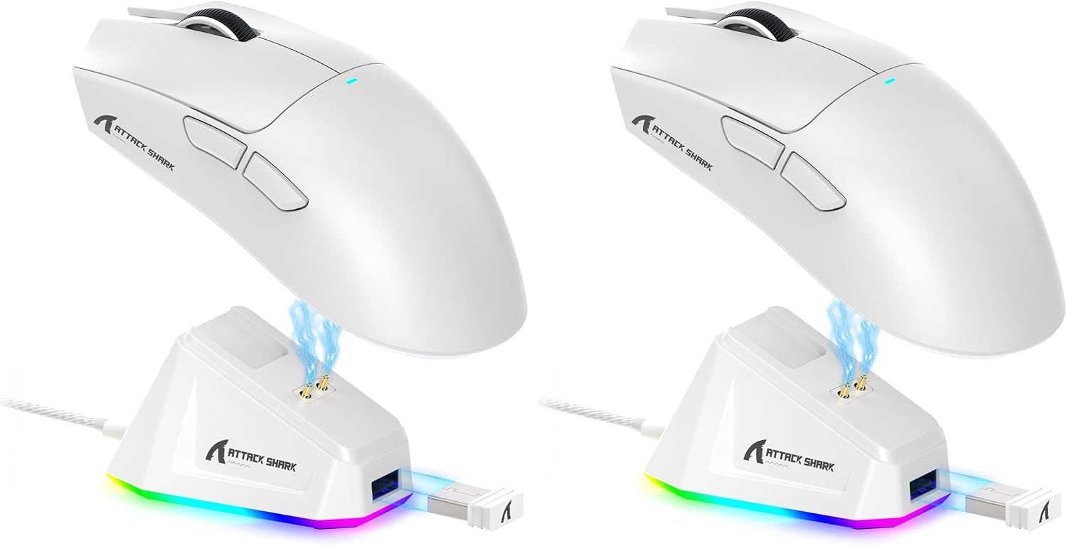سعر ومواصفات ATTACK SHARK X11 Lightweight Wireless Gaming Mouse with RGB Charging Dock,Tri-Mode-2.4G/USB-C Wired/BT,22K DPI,PAW3311 Optical Sensor,HUYU Switch, 5 programmable Buttons for PC/Mac(White) (Pack of 2) (B0HLDV2S1G) على Amazon EG