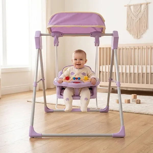 سعر ومواصفات Baby Swing for Indoor and Outdoor with Canopy, Activity Tray, and Safety Harness for Toddlers. By Happy Kiddo (B0HP9XF26G) على Amazon EG