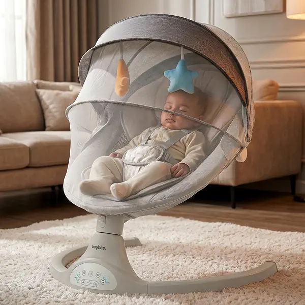 سعر ومواصفات Baybee Automatic Electric Baby Swing Cradle for Newborn with Adjustable Speed, Soothing Music, Rocker Function, Mosquito Net, Safety Belt & Removable Toys (Grey) (B0F63P684Z) على Amazon EG