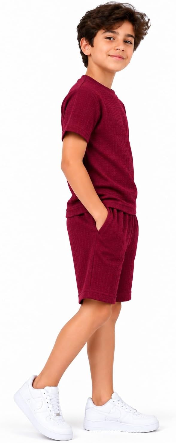 سعر ومواصفات BOY's two-piece set: short-sleeved T-shirt and shorts,Burgundy,10 Years (B0HLKXL4K8) على Amazon EG