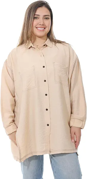 سعر ومواصفات Caesar Womens Women's oversized linen blouse with chest pockets Women's oversized linen blouse with chest pockets (B0F9WPLN3G) على Amazon EG