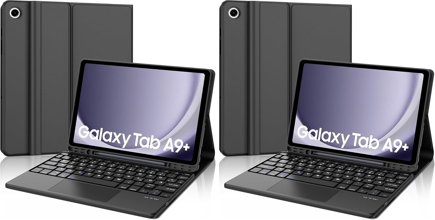 سعر ومواصفات Case with Keyboard for Samsung Galaxy Tab A9+ 11 Inch 2023 with Touchpad, Keyboard for Samsung Tab A9 Plus 2023 Magnetic Bluetooth Removable QWERTZ Layout, Black (Pack of 2) (B0HLFB6N3L) على Amazon EG