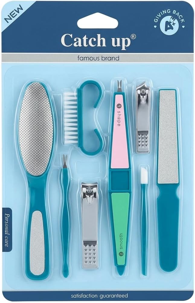 سعر ومواصفات Catch Up Professional 8 Piece Manicure & Pedicure Grooming Kit, Personal Care Nail Care Set with Foot File, Nail File, Nail Clippers, Cuticle Trimmer, Brush & Cleaning Tool (B0HBWB46CC) على Amazon EG