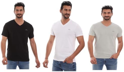 سعر ومواصفات Cleocotton Mens V-Neck T.Shirt with logo, Black/White/Grey, M (B0CVW798PM) على Amazon EG