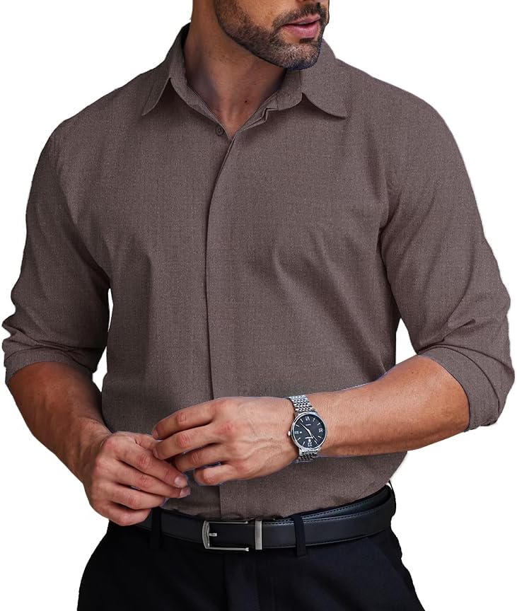 سعر ومواصفات COOFANDY Men's Formal Dress Shirt Hidden Button Front Wrinkle Free Shirt Regular Fit Stretch Business Casual Shirts (B0CMD1XNNZ) على Amazon EG