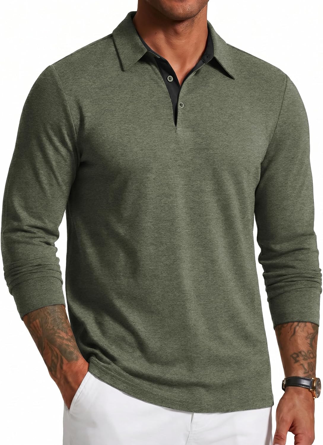 سعر ومواصفات COOFANDY Mens Long Sleeve Polo Shirts Button Casual Tee Collared Work Pullover Shirts (B0FCSHVSVQ) على Amazon EG