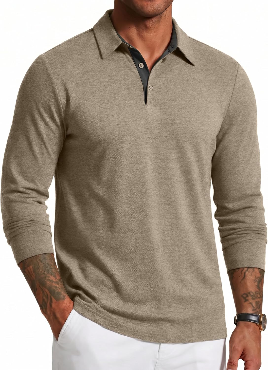 سعر ومواصفات COOFANDY Mens Long Sleeve Polo Shirts Button Casual Tee Collared Work Pullover Shirts (B0FCSJ6R29) على Amazon EG