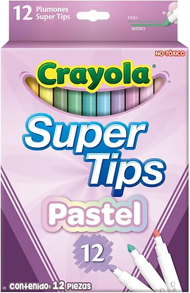 سعر ومواصفات CRAYOLA Pastel SuperTips Washable Markers - Assorted Colours (Pack of 12), Premium Felt Tip Pens That Can Easily Wash Off Skin & Clothing, Ideal for Kids Aged 3+ (B08BRYBJJC) على Amazon EG