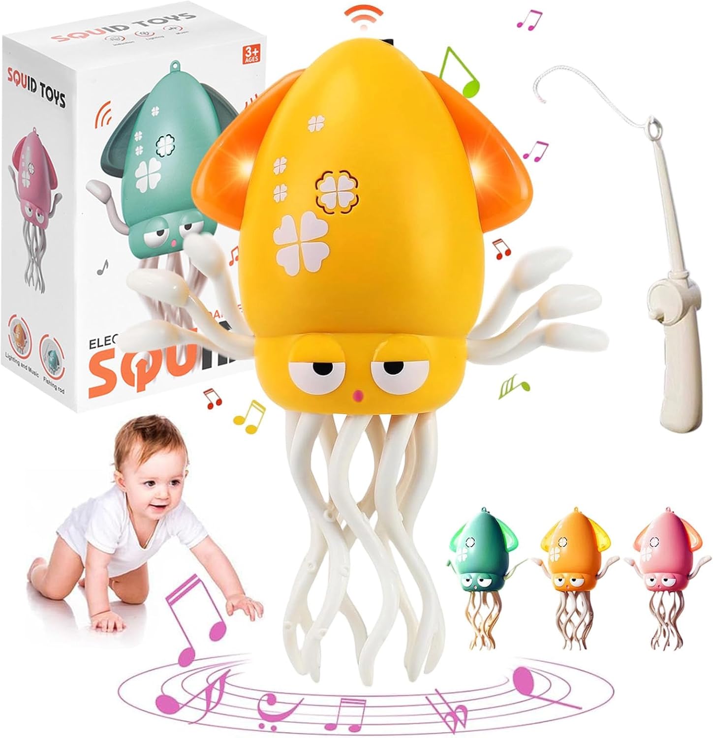 سعر ومواصفات Dancing Squid Toy Octopus,Tummy Time Electric Crawling Octopus Baby Toys, Dancing Jellyfish Toy with LED Music Crazy 8 Leg for Kids Gift (Yellow) (B0FPCSDXS3) على Amazon EG
