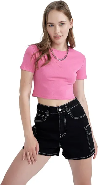 سعر ومواصفات DeFacto Womens Fitted Short Sleeve DeFacto Basics Top (pack of 1) (B0C6Q919X7) على Amazon EG