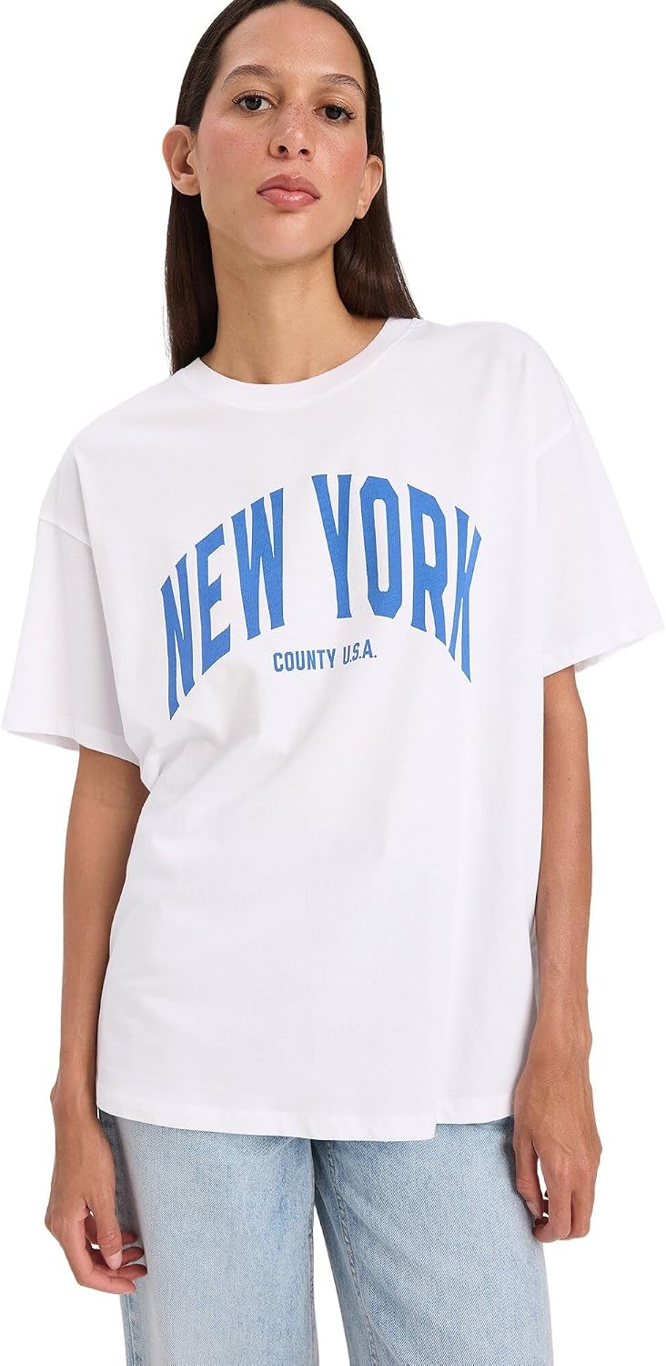 سعر ومواصفات DeFacto Womens Oversize Fit Crew Neck Short Sleeve Casual Knitted Short Sleeve T-Shirt F3072AX Short Sleeve T-Shirt (B07XCWLR8P) على Amazon EG