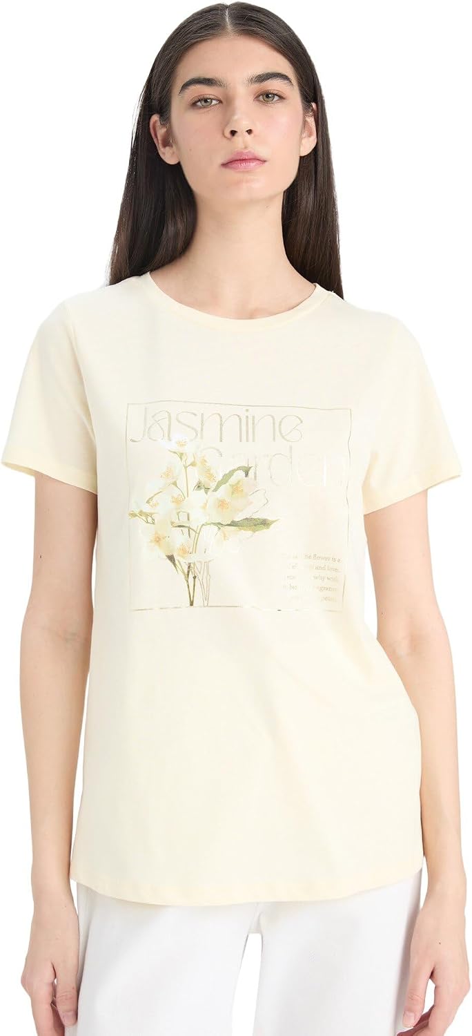 سعر ومواصفات ديفاكتو DeFacto Womens Regular Fit Crew Neck Short Sleeve Casual Knitted Short Sleeve T-Shirt F3075AX Short Sleeve T-Shirt (B07XDZBMPJ) على Amazon EG