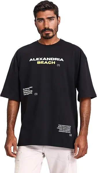 سعر ومواصفات Dsisskai Mens "Alexandria Beach" Black Loose Cotton Tee Modern (pack of 1) (B0CJNF21XW) على Amazon EG