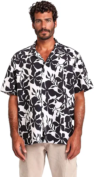 سعر ومواصفات Dsisskai Mens Floral Relaxed Fit Casual Shirt - Black & White Modern (pack of 1) (B0CJNF6LZN) على Amazon EG