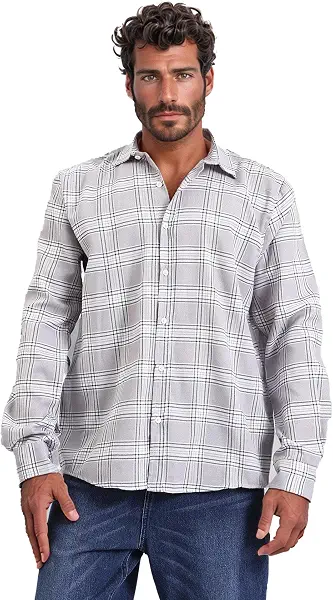 سعر ومواصفات Dsisskai Mens Tartan Regular Long Sleeve Shirt - Grey & Black Modern (pack of 1) (B0CJNF43PL) على Amazon EG