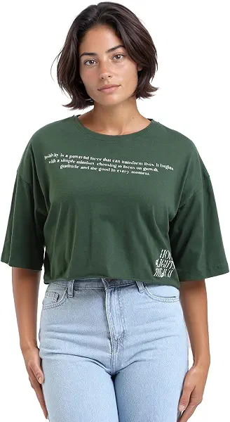 سعر ومواصفات Dsisskai Womens Lightweight Printed Short Tee - Dark Green Modern (pack of 1) (B0CJNFL3R5) على Amazon EG