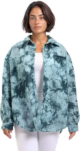 سعر ومواصفات Dsisskai Womens Long Sleeve Shirt Long Sleeves Tie Dye Relaxed Shirt - Forest Green (B0CJNGFCHH) على Amazon EG