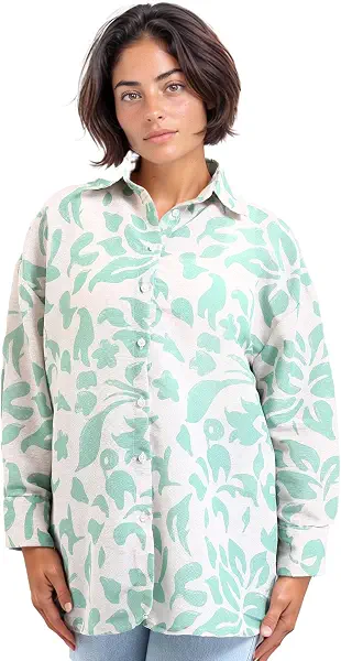 سعر ومواصفات Dsisskai Womens Long Sleeves Floral Buttoned Shirt - Mint & Beige Modern (pack of 1) (B0CJNGFCJ4) على Amazon EG