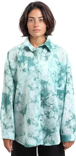 سعر ومواصفات Dsisskai Womens Long Sleeves Tie Dye Relaxed Shirt - Jade Green Modern (pack of 1) (B0CJNDH7LN) على Amazon EG