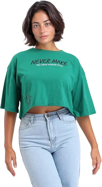 سعر ومواصفات Dsisskai Womens Printed Elbow Sleeves Casual Tee - Green Modern (pack of 1) (B0CJNDZQLD) على Amazon EG