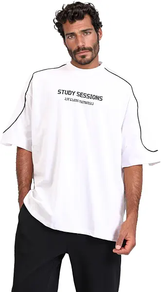 سعر ومواصفات Dsisskai تيشرت كاجوال مطبوع عليه عبارة "Study Sessions" للرجال من ريفين - ابيض، مقاس L (B0CJNFBLWB) على Amazon EG