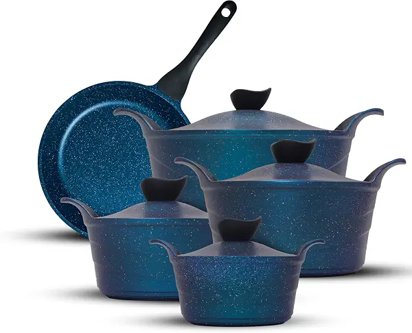 سعر ومواصفات Easy Cook Cooking Pots Set – 11 Pieces (4 Pots 18/20/24/32 CM + 1 Frying Pan 28 CM) Blue, 11 Count (B0FG1HM43R) على Amazon EG