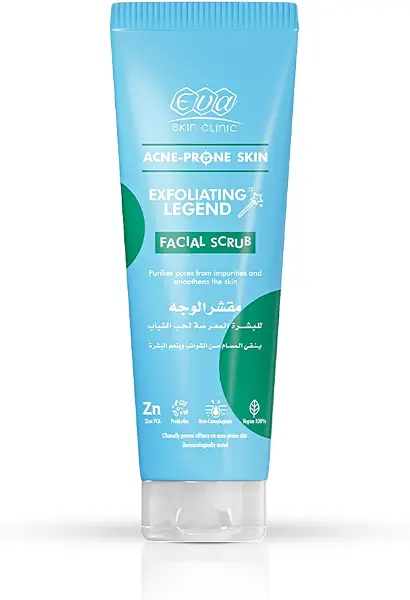 سعر ومواصفات Eva Skin Clinic Acne-Prone Exfoliating Facial Scrub for Smooth Skin, Cleans Pores, Oil-Control, Blackhead Removal, Blemish-Free, Acne-Safe, Suitable for Oily Skin, 100 ML (B0C91H2JGX) على Amazon EG