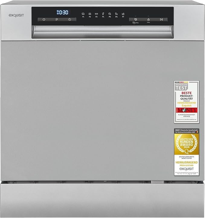 سعر ومواصفات Exquisit Dishwasher GSP5508-030D فضي/غسالة صحون 55 سم/ECO mode/size deck: 8 / جهاز طاولة (B0CV7V8PML) على Amazon EG