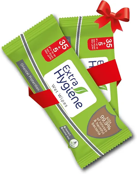 سعر ومواصفات Extra Hygiene Wet Wipes Antibacterial Multipurpose Oriental Protection 80W (40x2Pcs) (B0FMY1CYK6) على Amazon EG