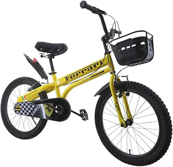 سعر ومواصفات Ferrari Bicycle 20 Inch, Yellow, Plastic Mudguards, Front Basket, Ergonomic Comfort Seat, forFor All, Ideal for Daily Riding & Outdoor Activities (B0H9JJL1CS) على Amazon EG