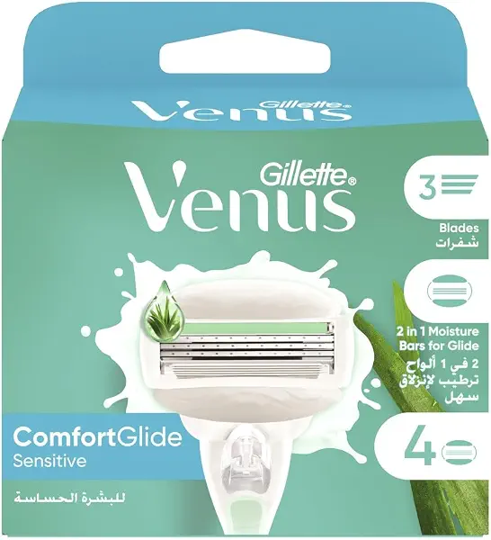 سعر ومواصفات Gillette Venus Comfort Glide Sensitive Women's Razor Refill Cartridges – Pack of 4 (B0CDXTGHF9) على Amazon EG