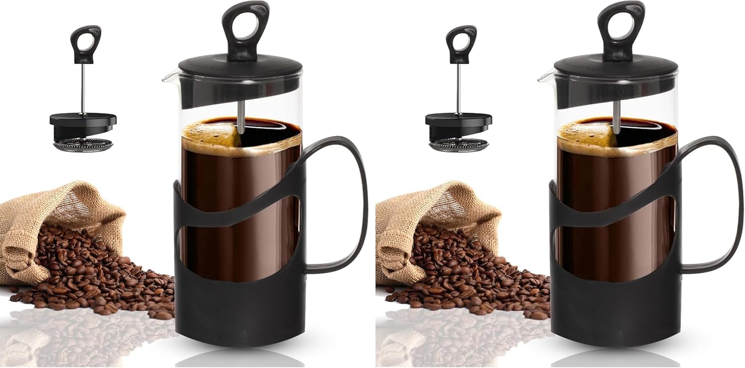 سعر ومواصفات hanso French Press Coffee & Tea Maker for Home, Office, or On-the-Go - Heat-Resistant & Compact Design (Black, 1000 ML) (Pack of 2) (B0HLDW6XDS) على Amazon EG