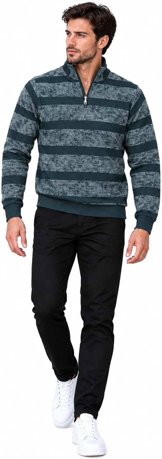 سعر ومواصفات Hero Basic - Striped zip-up sweatshirt - Armygreen (B0HKWVCKF7) على Amazon EG