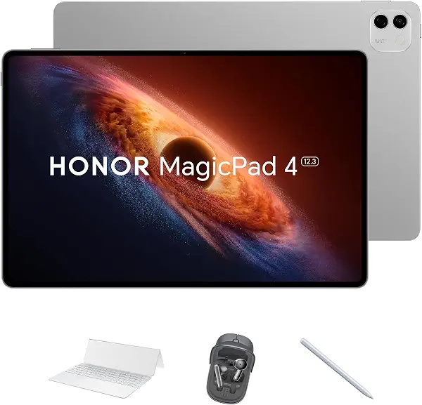 سعر ومواصفات HONOR MagicPad 4 (12+256 جيجا) واي فاي مع لوحة مفاتيح وقلم رمادي هدية سماعات HONOR Choice Clip إصدار الشرق الأوسط | ضمان سنة، شامل الضرائب (B0GY5GY264) على Amazon EG