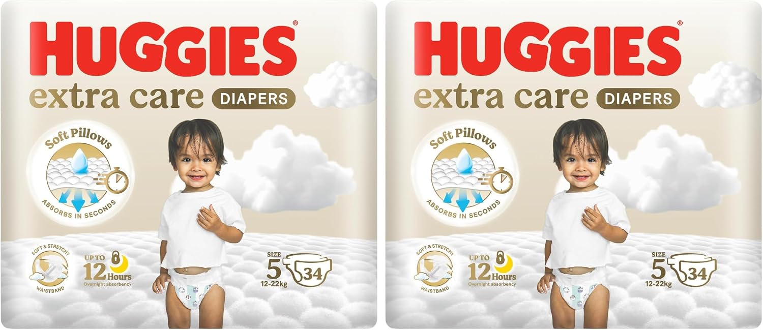 سعر ومواصفات Huggies Extra Care Diaper Size 5 12-22kg 34pcs - Made in Europe (Pack of 2) (B0GJTQ3CSV) على Amazon EG